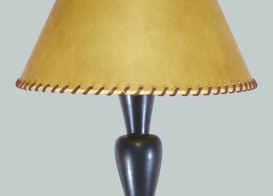 Black Glossy Glazed Earthenware & Baluster Table Lamp, 1950s-DQG-774143