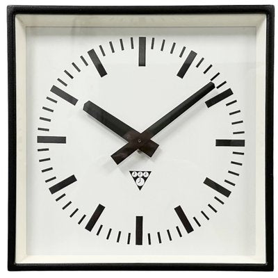 Black Industrial Square Wall Clock from Pragotron, 1970s-CGF-1703160