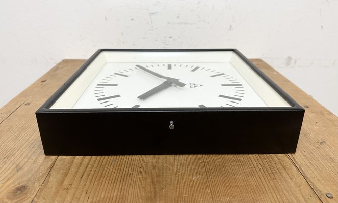 Black Industrial Square Wall Clock from Pragotron, 1970s-CGF-1703160