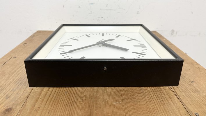 Black Industrial Square Wall Clock from Pragotron, 1970s-CGF-1703160