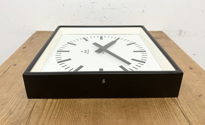 Black Industrial Square Wall Clock from Pragotron, 1970s-CGF-1703160