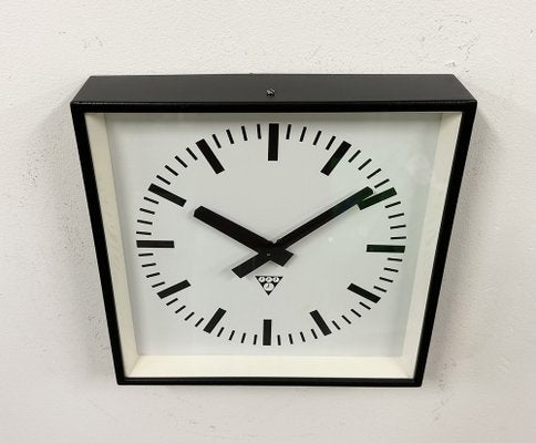 Black Industrial Square Wall Clock from Pragotron, 1970s-CGF-1703160