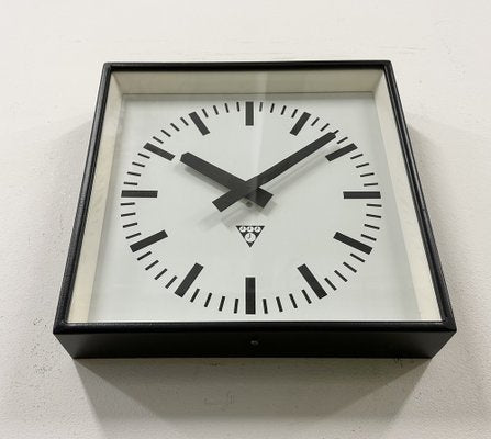 Black Industrial Square Wall Clock from Pragotron, 1970s-CGF-1703160