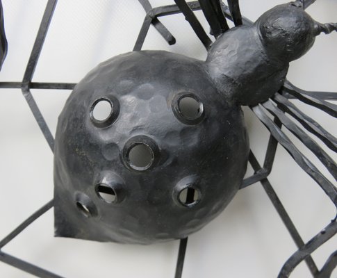 Black Iron Wall Decoration Spider, 1950s-EY-1107502