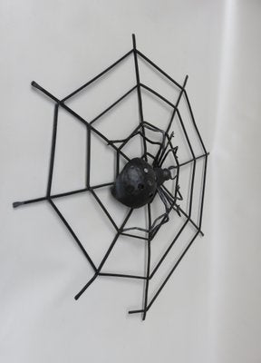 Black Iron Wall Decoration Spider, 1950s-EY-1107502