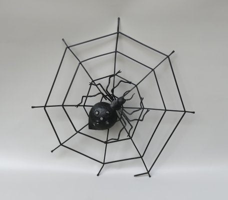 Black Iron Wall Decoration Spider, 1950s-EY-1107502