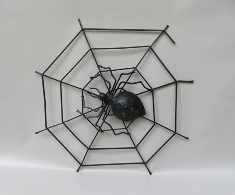 Black Iron Wall Decoration Spider, 1950s-EY-1107502