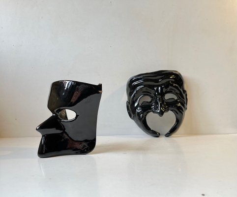 Black Italian Masquerade Face or Wall Masks by Cadoro Venezia, 1982, Set of 2-LCR-1048055