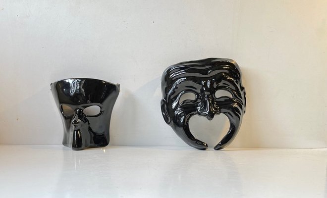 Black Italian Masquerade Face or Wall Masks by Cadoro Venezia, 1982, Set of 2-LCR-1048055