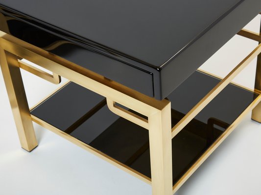 Black Lacquer and Brass 2-Tier Nightstands by Guy Lefevre for Maison Jansen, 1970s, Set of 2-YJA-1132199