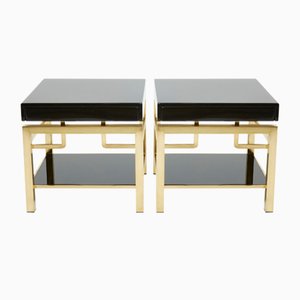 Black Lacquer and Brass 2-Tier Nightstands by Guy Lefevre for Maison Jansen, 1970s, Set of 2-YJA-1132199