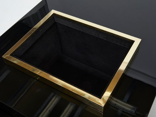 Black Lacquer and Brass Bar Coffee Table by Jean Claude Mahey, 1970s-YJA-1094022