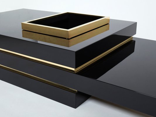 Black Lacquer and Brass Bar Coffee Table by Jean Claude Mahey, 1970s-YJA-1094022