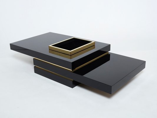 Black Lacquer and Brass Bar Coffee Table by Jean Claude Mahey, 1970s-YJA-1094022