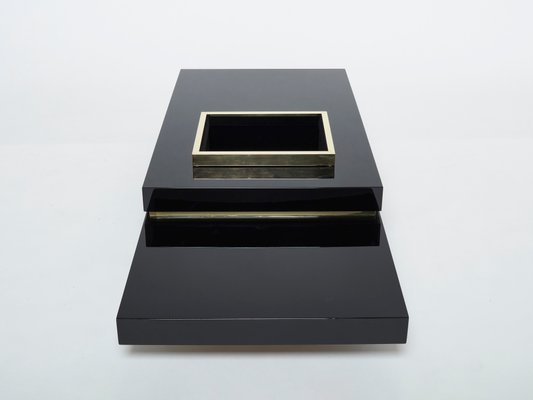 Black Lacquer and Brass Bar Coffee Table by Jean Claude Mahey, 1970s-YJA-1094022