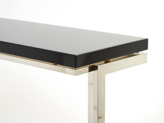 Black Lacquer Chrome Console Table by Guy Lefevre for Maison Jansen, 1970s-YJA-1383513