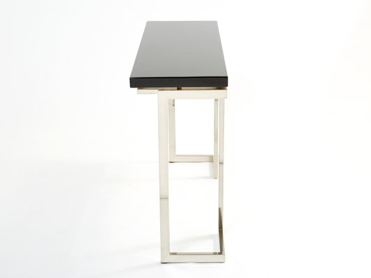 Black Lacquer Chrome Console Table by Guy Lefevre for Maison Jansen, 1970s-YJA-1383513