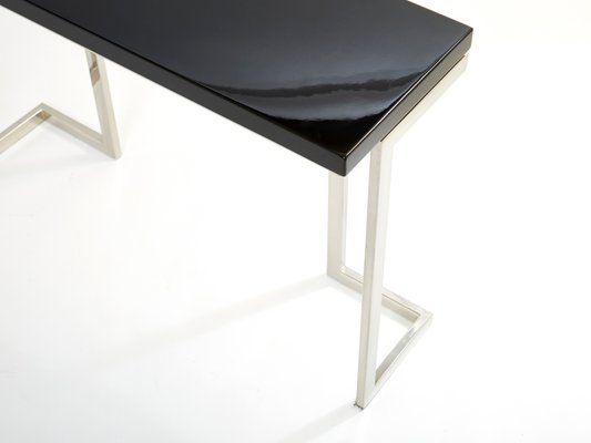 Black Lacquer Chrome Console Table by Guy Lefevre for Maison Jansen, 1970s-YJA-1383513