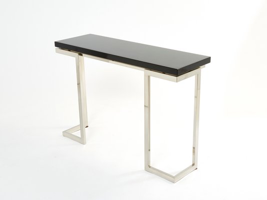 Black Lacquer Chrome Console Table by Guy Lefevre for Maison Jansen, 1970s-YJA-1383513