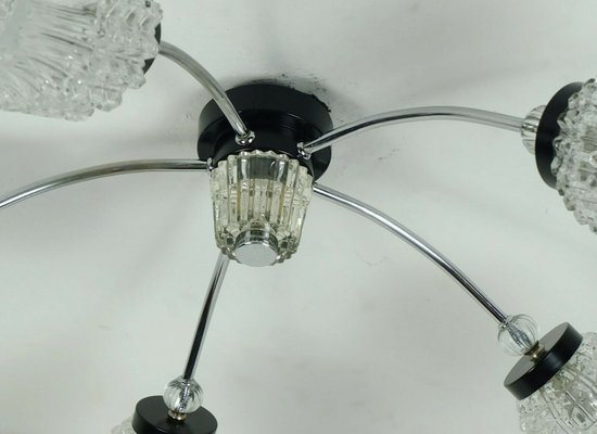 Black Lacquer & Chrome Sputnik Spider Ceiling Lamp, 1960s-FH-1183568