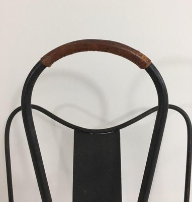 Black Lacquered and Brown Leather Magazine Rack attributed to Jacques Adnet, France, 1940s-BA-658567