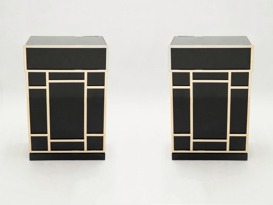 Black Lacquered Brass Bar Cabinets from Maison Jansen 1970s, Set of 2-YJA-893796