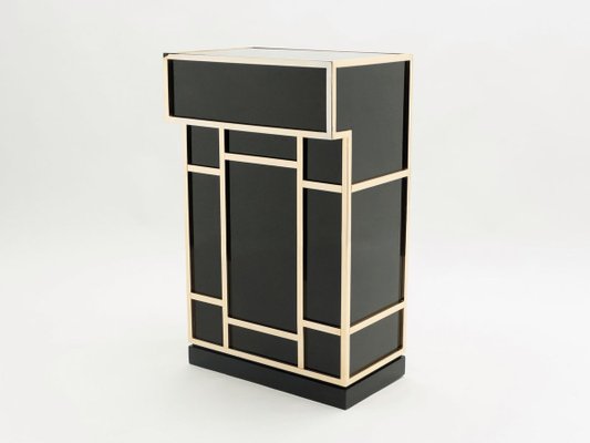 Black Lacquered Brass Bar Cabinets from Maison Jansen 1970s, Set of 2-YJA-893796