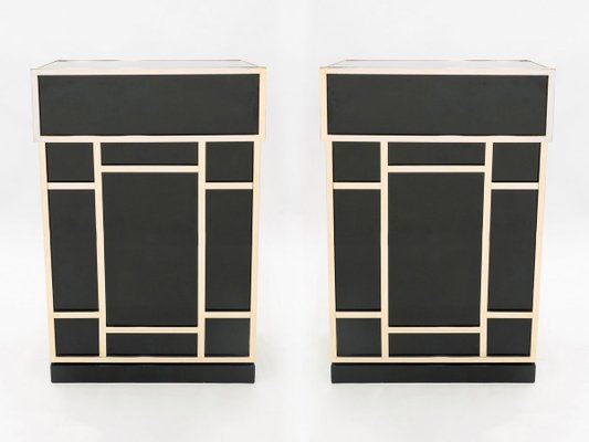 Black Lacquered Brass Bar Cabinets from Maison Jansen 1970s, Set of 2-YJA-893796