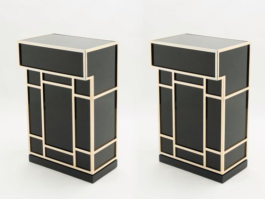 Black Lacquered Brass Bar Cabinets from Maison Jansen 1970s, Set of 2-YJA-893796