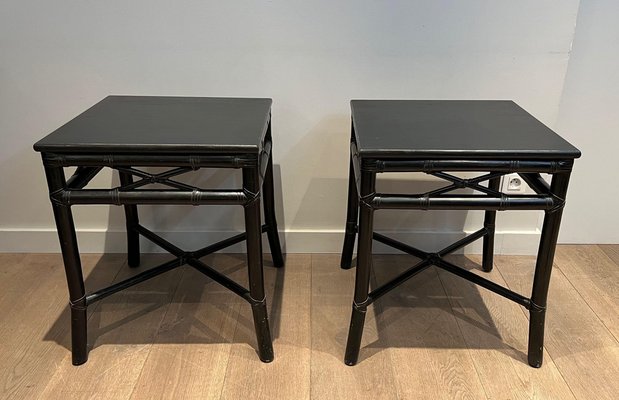 Black Lacquered Faux-Bamboo Side Tables, 1970s, Set of 2-BA-1612105