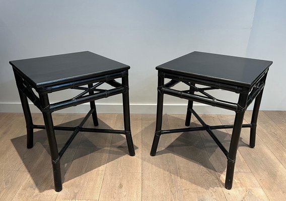 Black Lacquered Faux-Bamboo Side Tables, 1970s, Set of 2-BA-1612105