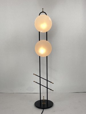 Black Lacquered Metal and Brass Floor Lamp from Maison Lunel, 1950s-BHG-1793204