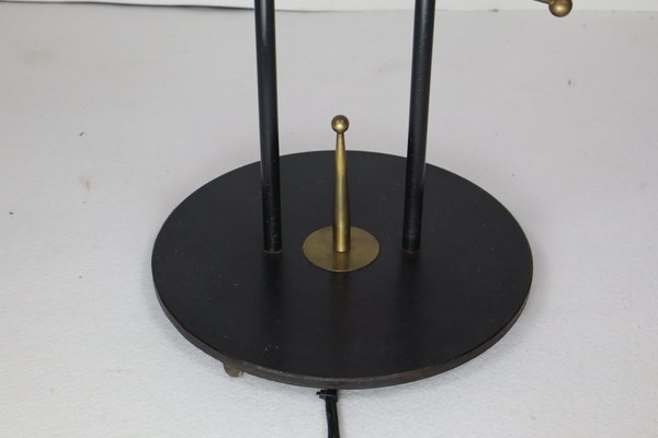 Black Lacquered Metal and Brass Floor Lamp from Maison Lunel, 1950s-BHG-1793204