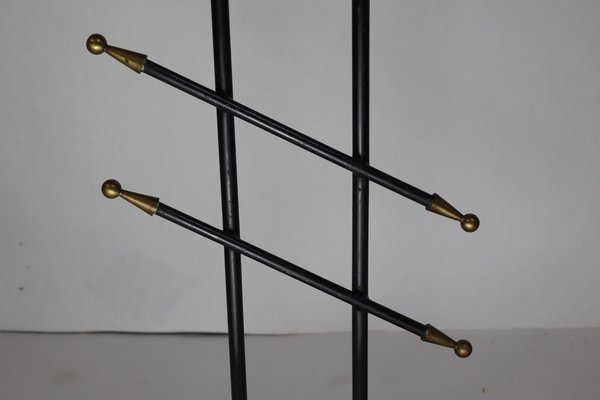 Black Lacquered Metal and Brass Floor Lamp from Maison Lunel, 1950s-BHG-1793204