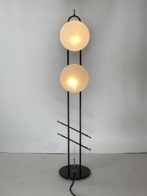 Black Lacquered Metal and Brass Floor Lamp from Maison Lunel, 1950s-BHG-1793204