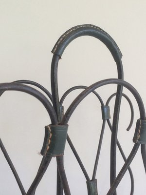 Black Lacquered Metal and Leather Magazine Rack, 1950s-BA-335023