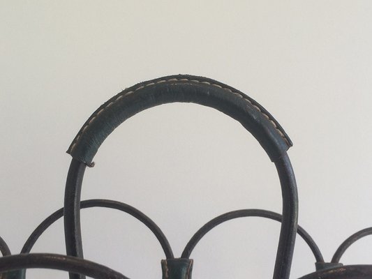 Black Lacquered Metal and Leather Magazine Rack, 1950s-BA-335023