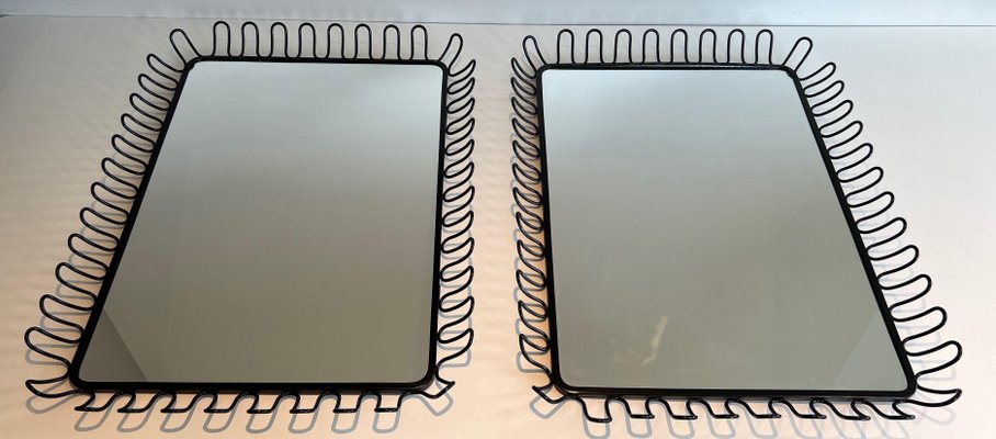 Black Lacquered Metal Mirrors in the style of Jean Royère, 1980s, Set of 2-BA-1700709