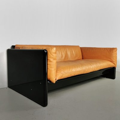 Black Lacquered Structure & Leather 2-Seater Sofa by Dino Gavina for Studio Simon, 1970s-PRS-1191431