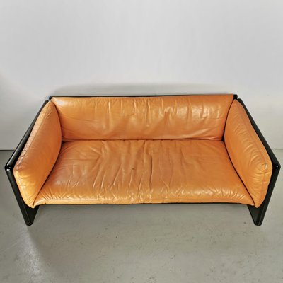 Black Lacquered Structure & Leather 2-Seater Sofa by Dino Gavina for Studio Simon, 1970s-PRS-1191431