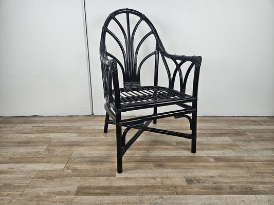 Black Lacquered Wicker Armchair, 1970s-ZUW-2034985