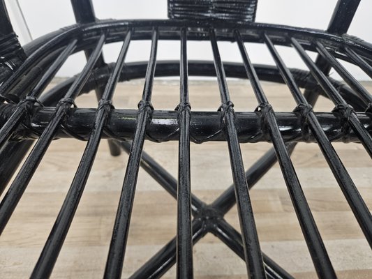 Black Lacquered Wicker Armchair, 1970s-ZUW-2034985