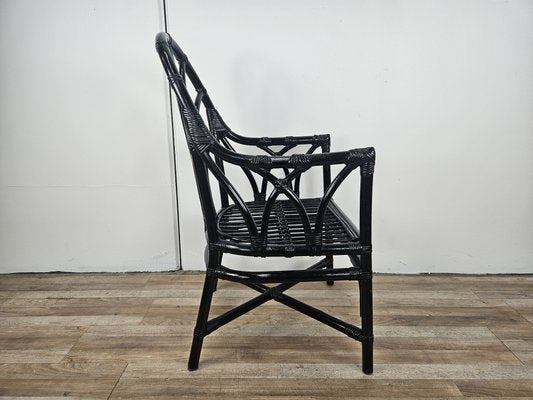 Black Lacquered Wicker Armchair, 1970s-ZUW-2034985