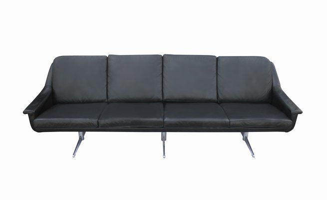 Black Leather 4-S Sofa, 1960s-PF-1271101