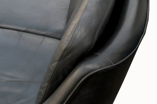 Black Leather 4-S Sofa, 1960s-PF-1271101