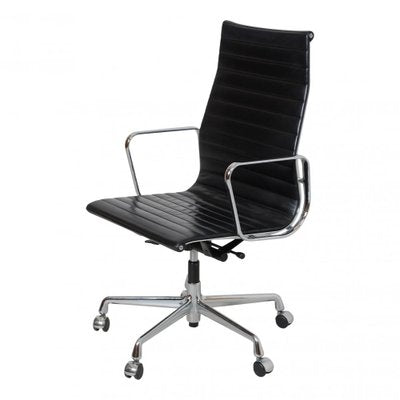 Black Leather and Chrome Ea-119 Office Chair by Charles Eames for Vitra-MTD-1400303