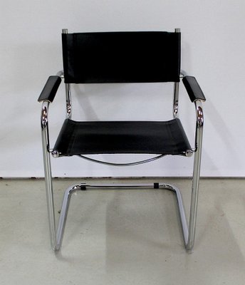 Black Leather and Chrome Metal Chair, 1970s-RVK-948663