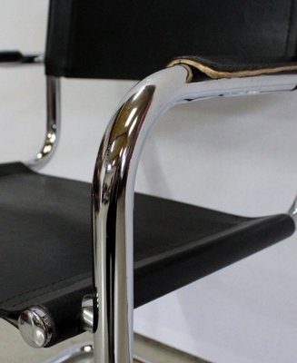 Black Leather and Chrome Metal Chair, 1970s-RVK-948663