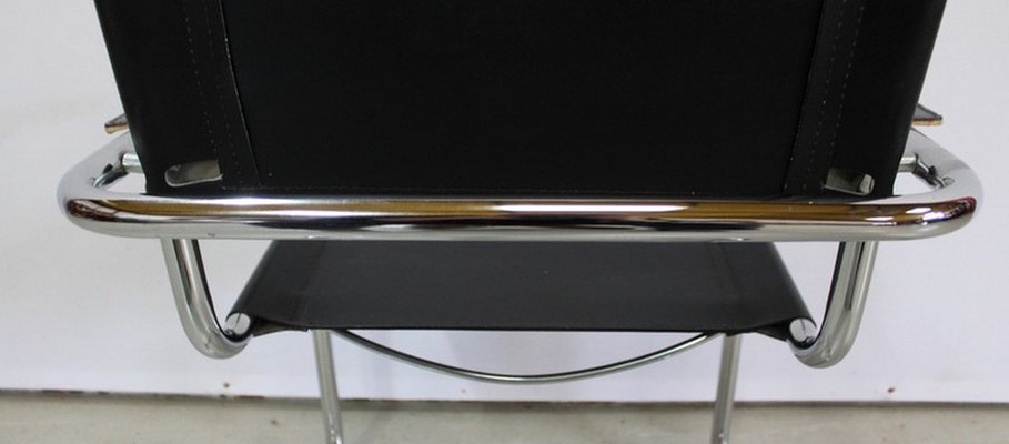 Black Leather and Chrome Metal Chair, 1970s-RVK-948663