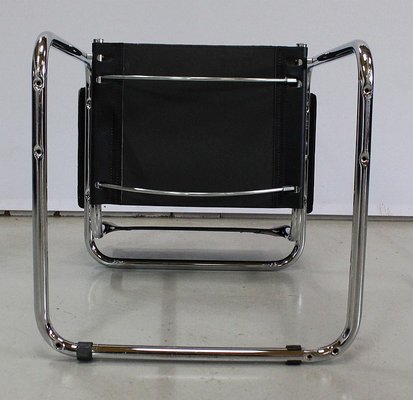 Black Leather and Chrome Metal Chair, 1970s-RVK-948663